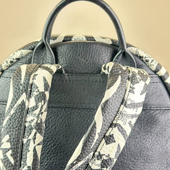MCM Black and White Leather Backpack